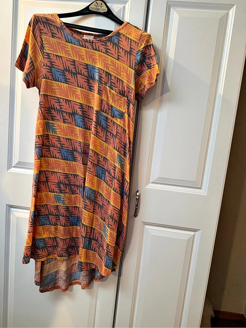 LuLaRoe Geometric Midi Dress in Orange & Yellow Size Medium Like New